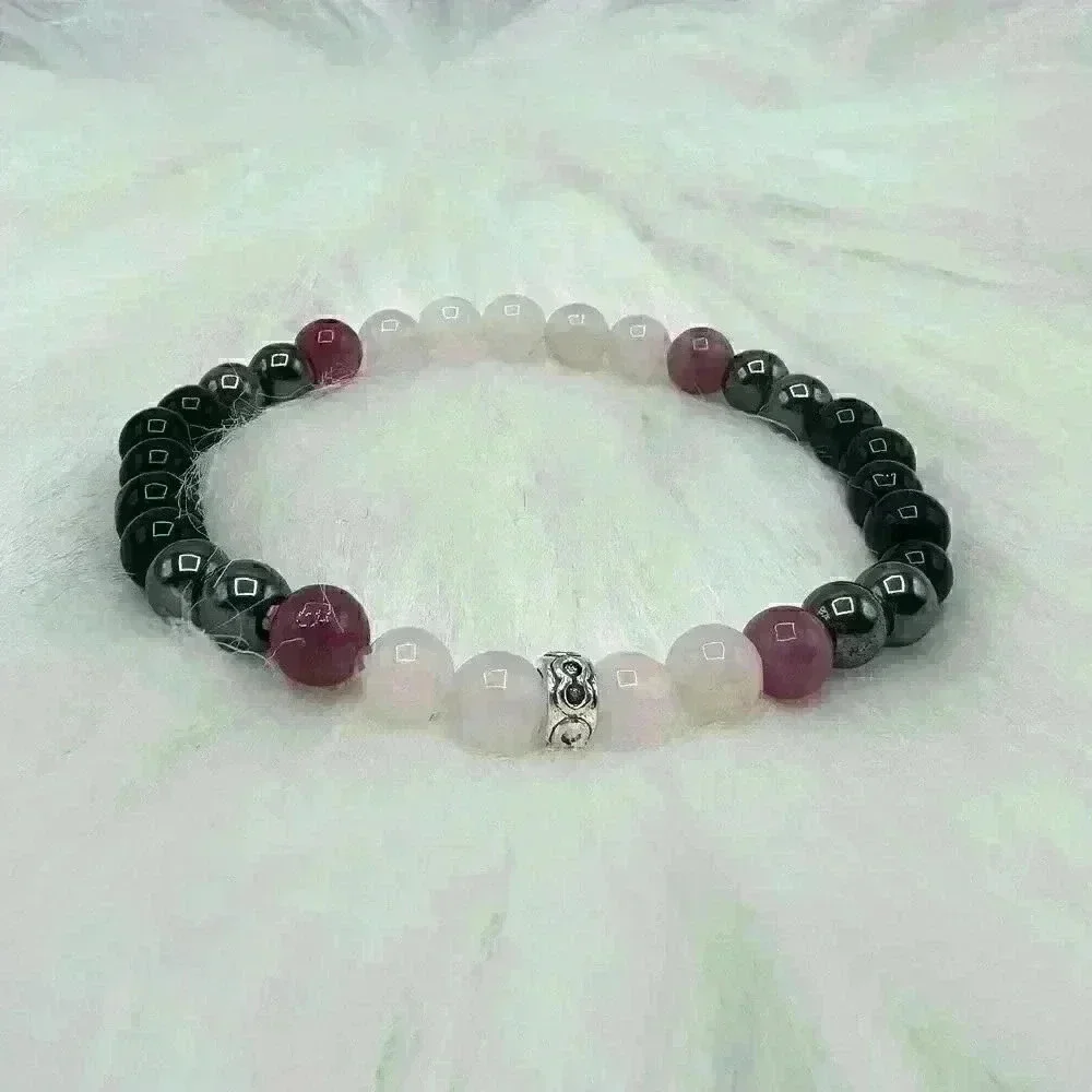 Black, Violet & Pink 6mm Stones beaded Bracelet